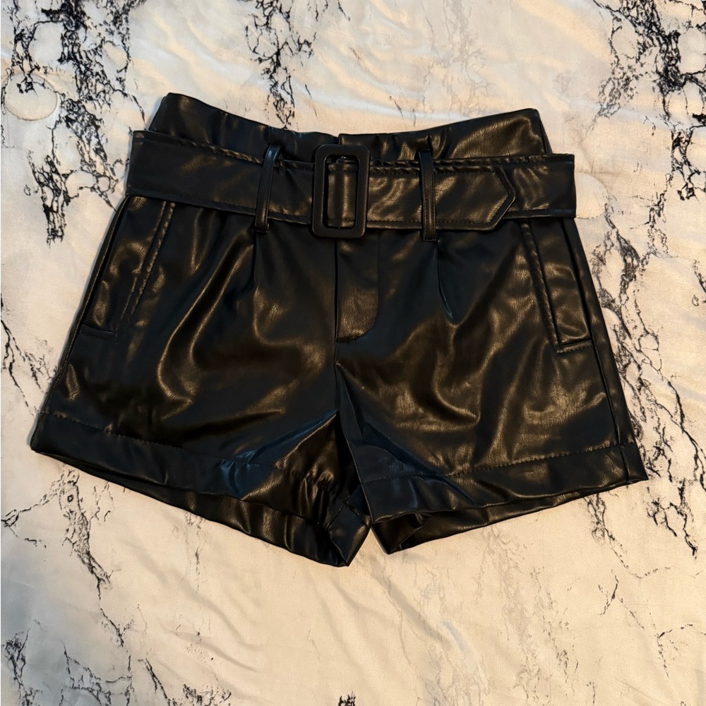 Revamped Black Faux Leather Shorts XS